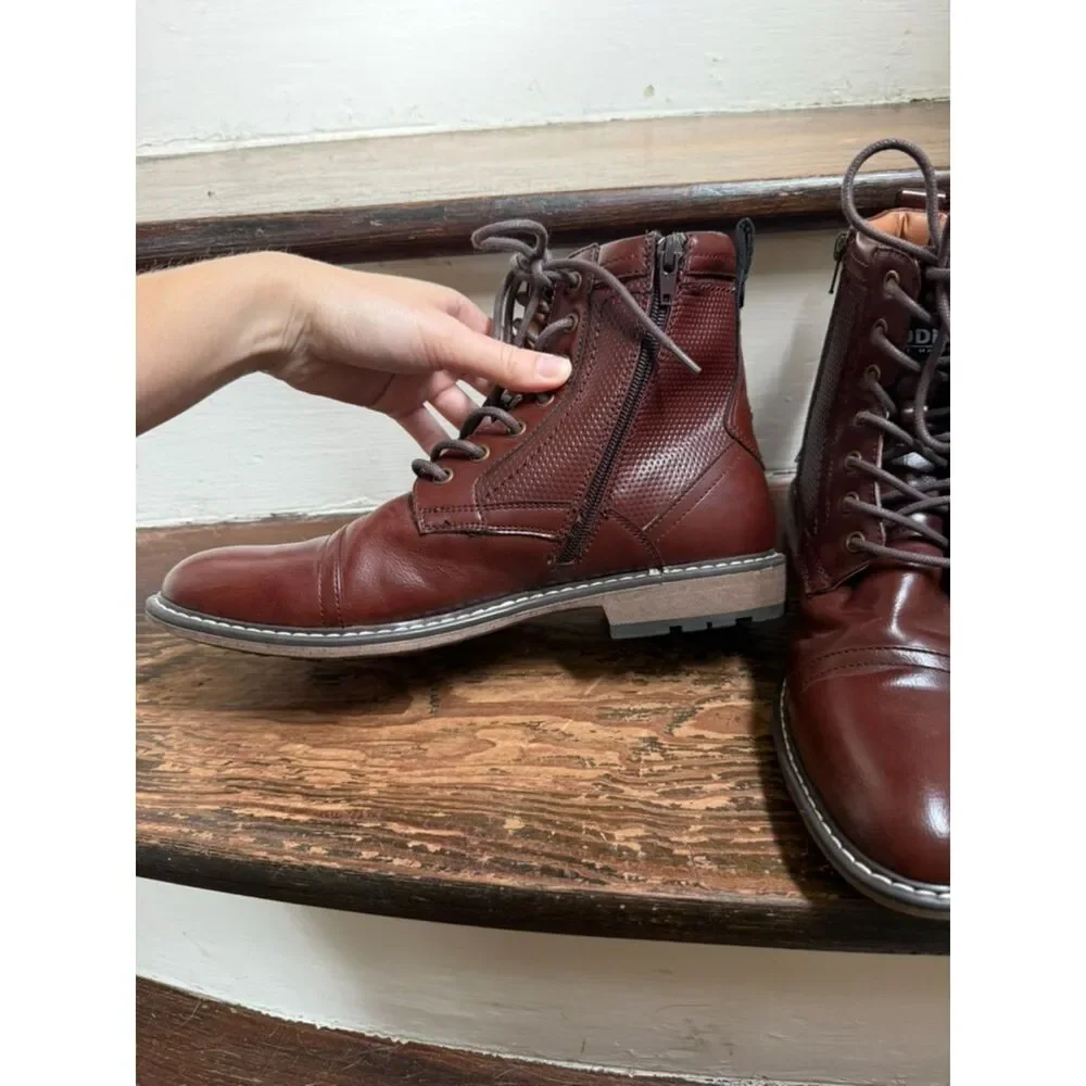 Madden by Steve Madden brown side zip lace up mens boots 7.5